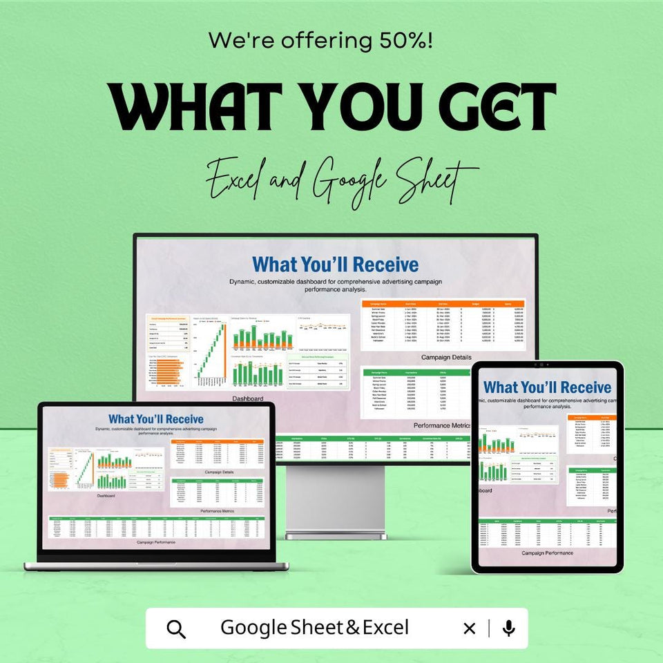 Campaign Performance Dashboard Advertising Template | Data Analysis, ROI Tracker, Campaign Performance | Instant Download