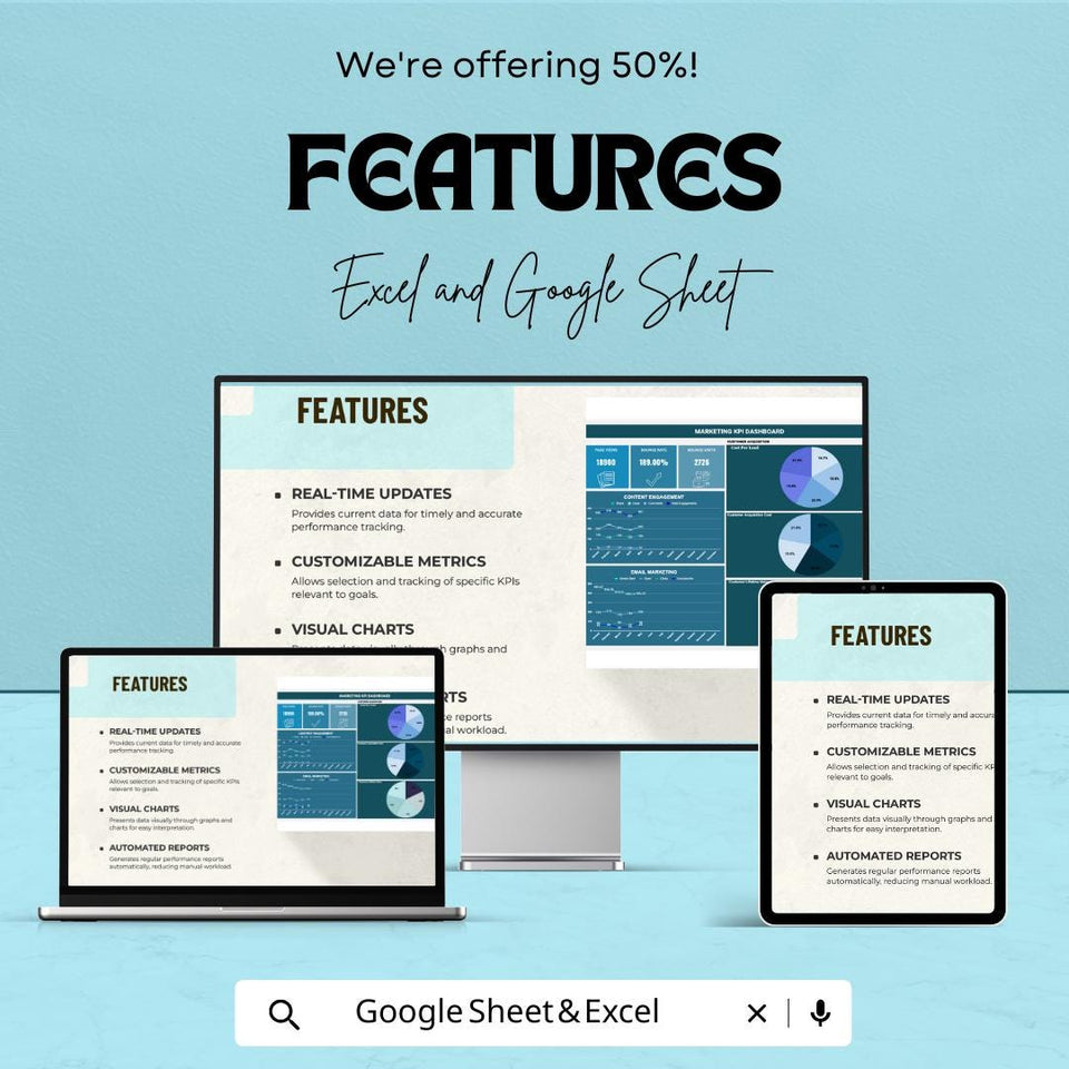 Marketing KPI Dashboard Template |Tracking and Analyzing Marketing Metrics | Real-Time Insights & Customizable KPIs