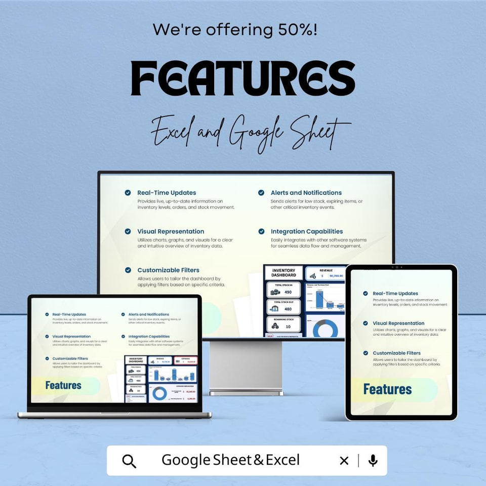 Inventory Dashboard for Excel & Google Sheets | Track Stock, Revenue and Expenses | Dynamic Business Management Tool