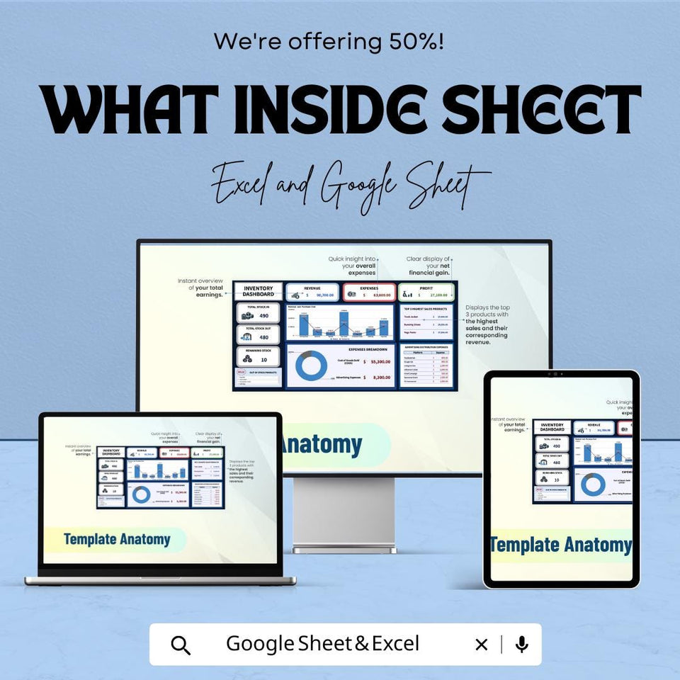 Inventory Dashboard for Excel & Google Sheets | Track Stock, Revenue and Expenses | Dynamic Business Management Tool