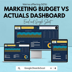 Marketing Budget vs Actuals Dashboard for Excel and Google Sheets | Track Marketing Spend & Performance | Budget vs Actuals Tracking Tool