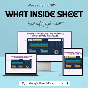 Marketing Budget vs Actuals Dashboard for Excel and Google Sheets | Track Marketing Spend & Performance | Budget vs Actuals Tracking Tool