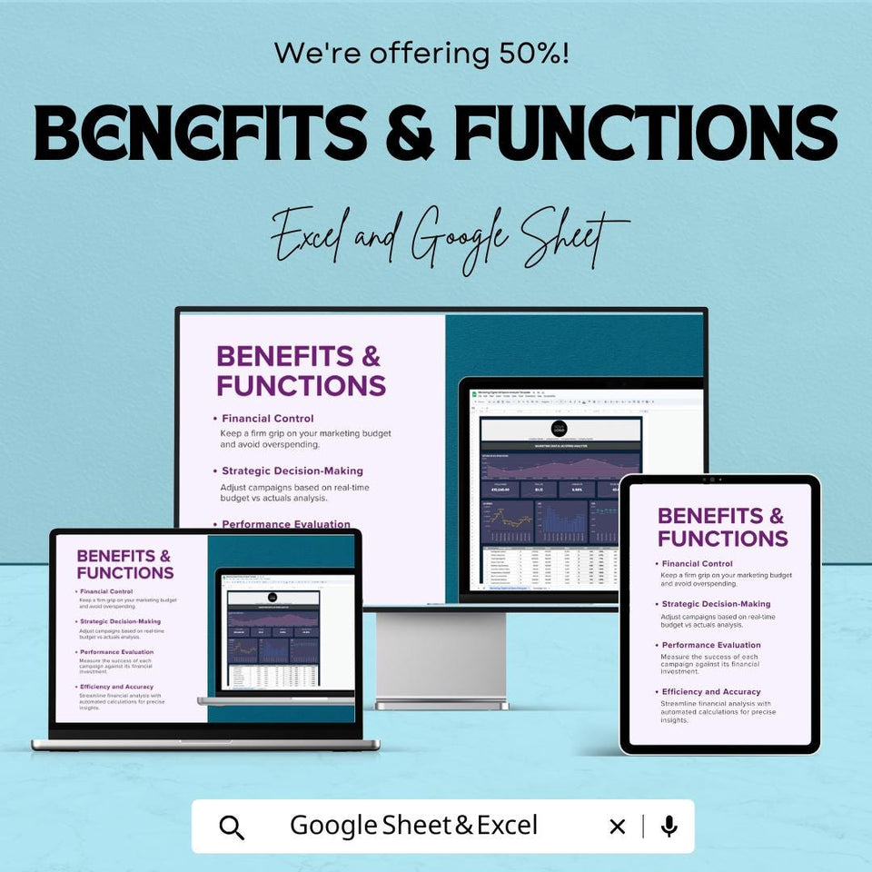 Marketing Budget vs Actuals Dashboard for Excel and Google Sheets | Track Marketing Spend & Performance | Budget vs Actuals Tracking Tool