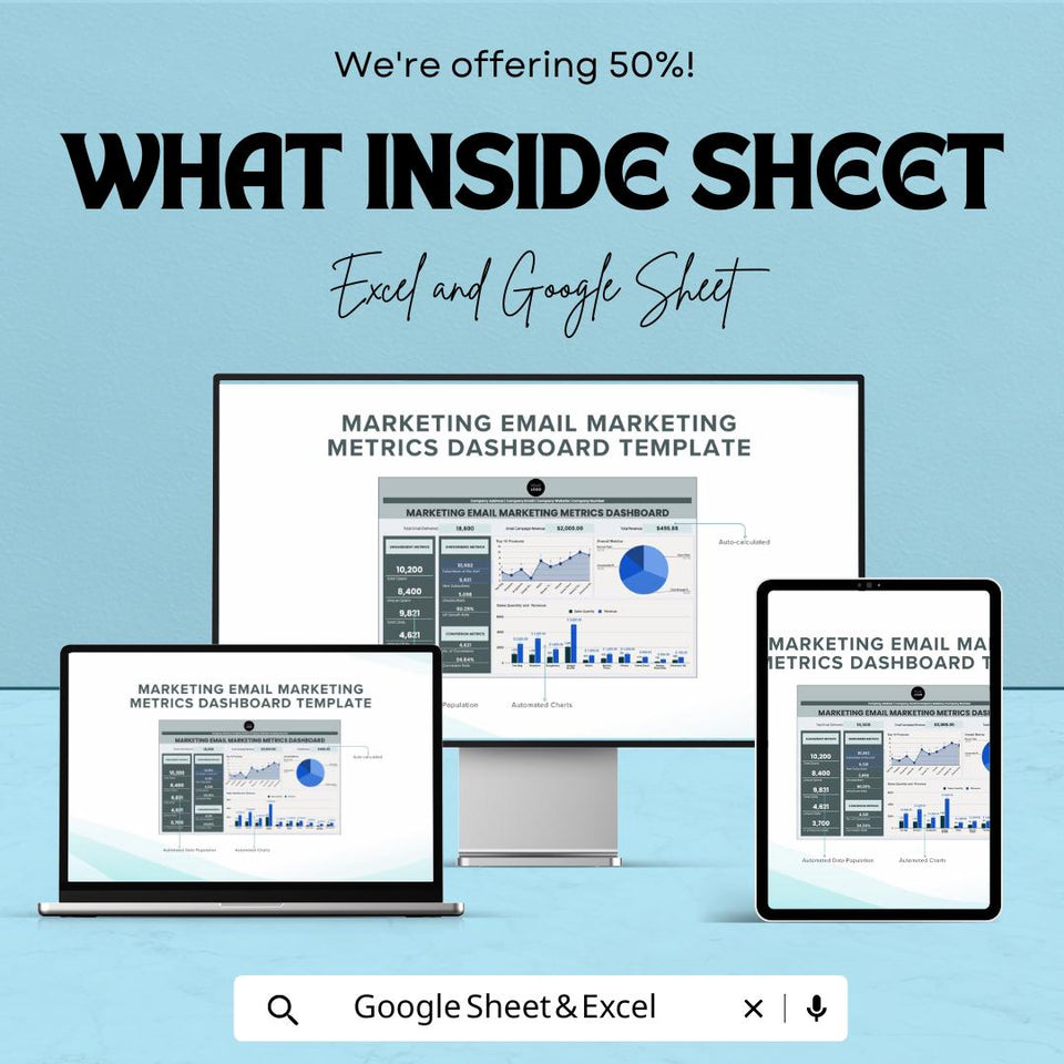 Marketing Email Marketing Metrics Dashboard - Excel & Google Sheet Template for Tracking, Analyzing, and Optimizing Email Campaigns