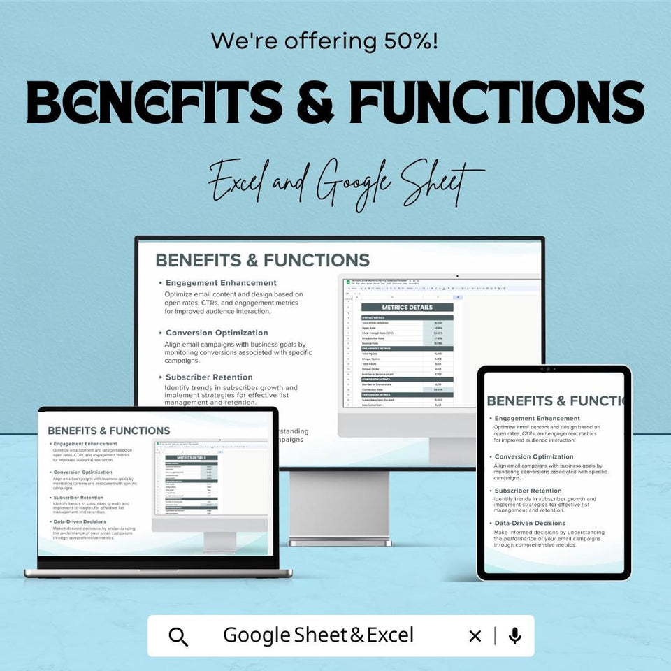Marketing Email Marketing Metrics Dashboard - Excel & Google Sheet Template for Tracking, Analyzing, and Optimizing Email Campaigns