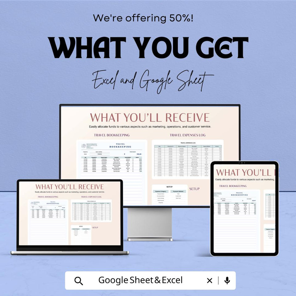 Travel Bookkeeping Sheet | Excel and Google Sheet | 50% OFF | Expense & Income Tracking Template