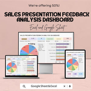 Sales Presentation Feedback Analysis Dashboard | Google Sheets & Excel Template | Performance Review Tracker | Sales Metrics Dashboard |