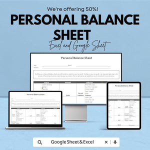 Personal Balance Sheet | Excel and Google Sheet | 50% OFF | Track Assets & Liabilities Template