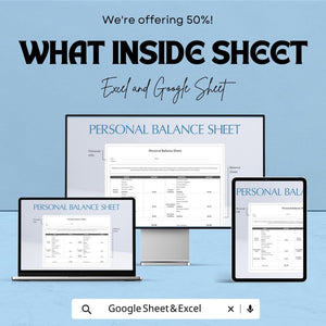 Personal Balance Sheet | Excel and Google Sheet | 50% OFF | Track Assets & Liabilities Template