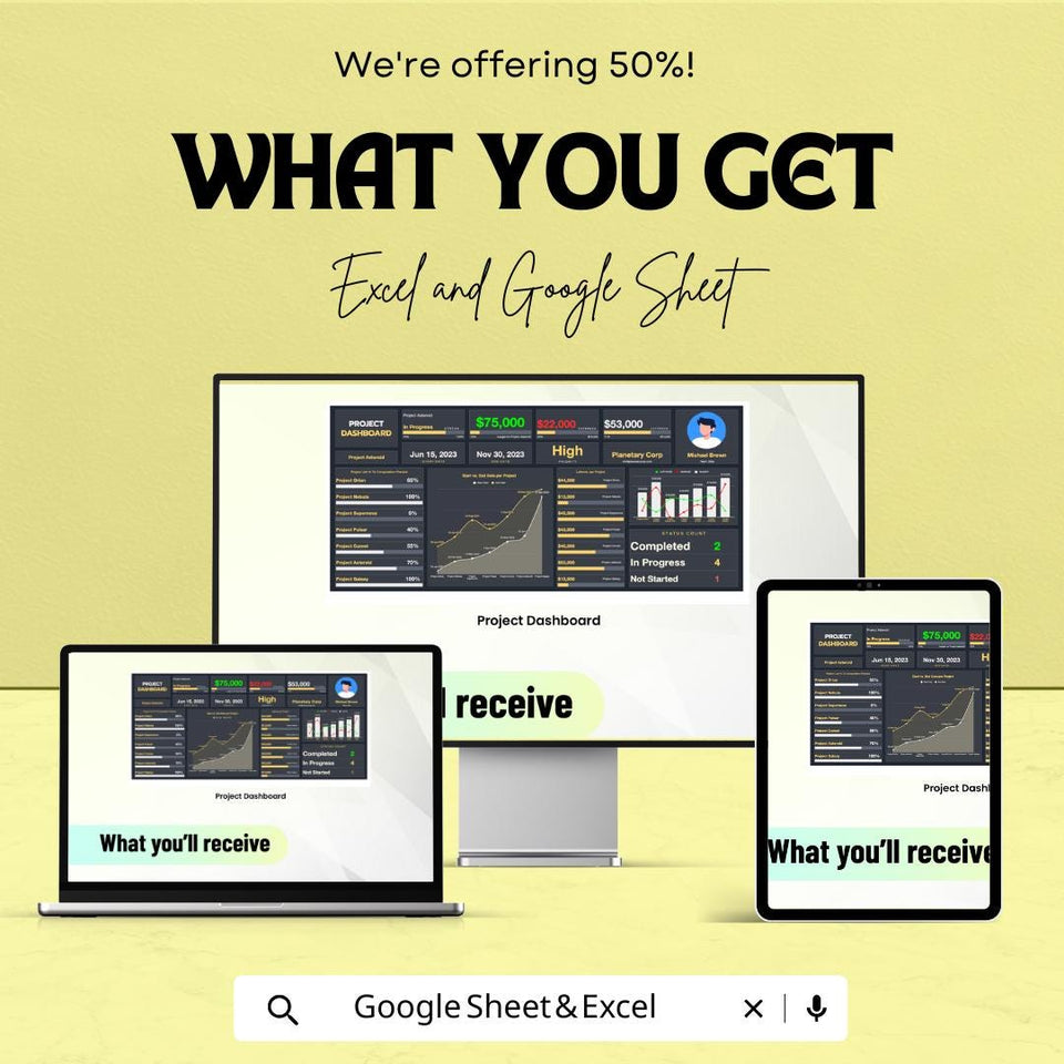Project Dashboard Sheet for Excel and Google Sheets – Task Tracking, Budget Management, & Timeline Visualization