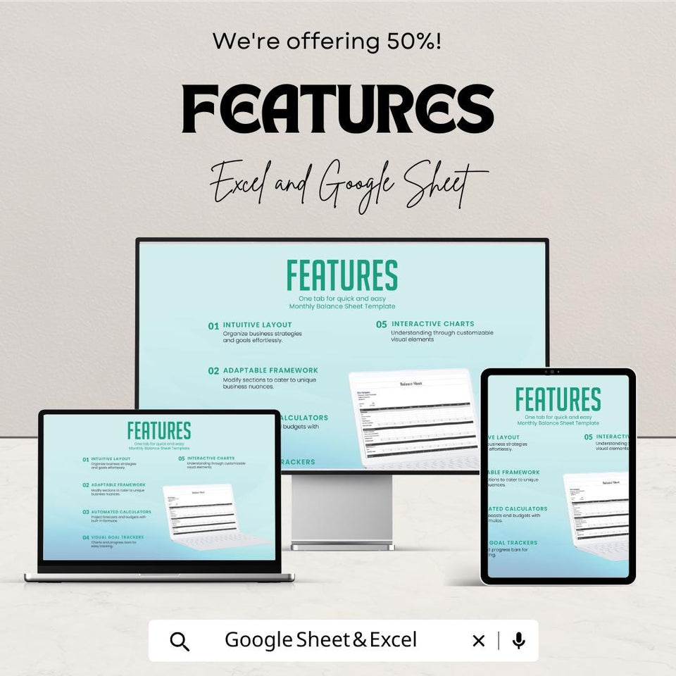 Monthly Balance Sheet | Excel and Google Sheet | 50% OFF | Financial Planning & Budget Template