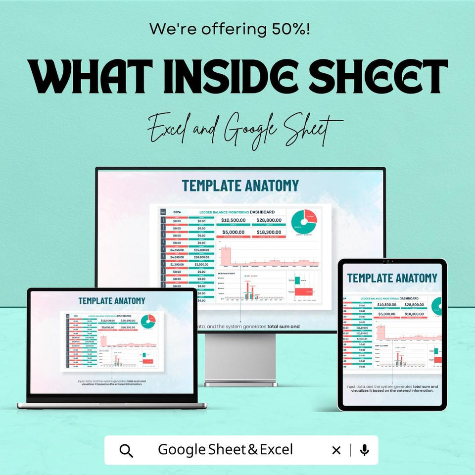 Ledger Balance Monitoring Dashboard Template | Financial Tracking Excel & Google Sheets | Manage Debts, Credits, and Balances |