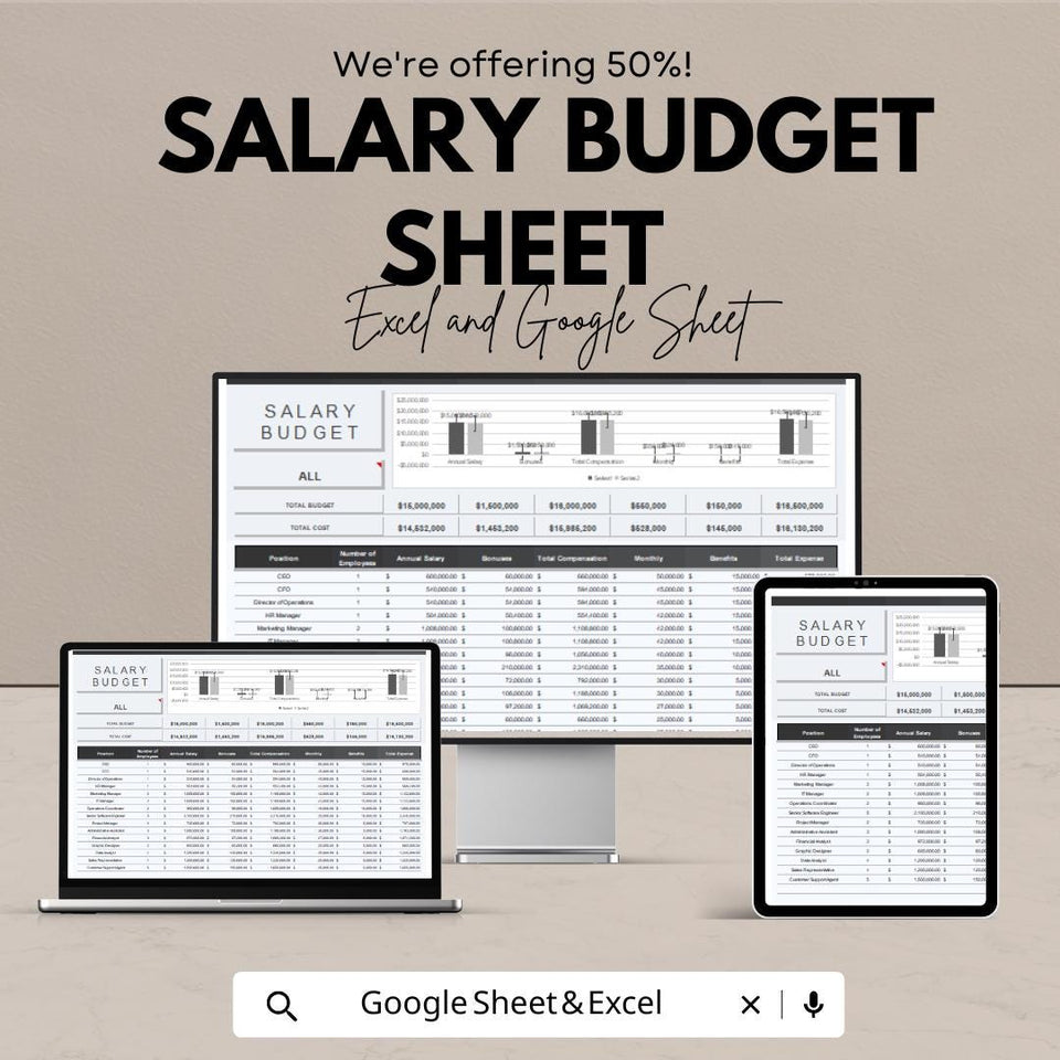 Salary Budget Template Excel & Google Sheet | Track Employee Salaries, Benefits, and Expenses | Customizable Payroll Budgeting Tool