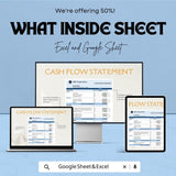 Cash Flow Statement Sheet - Excel and Google Sheet Template for Business Finance Management - Track Income, Expenses & Financial Health