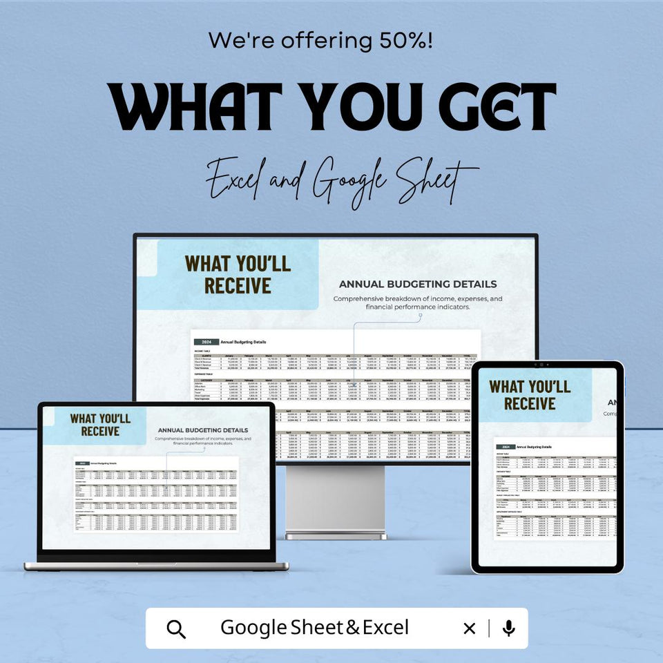 Annual Budgeting Dashboard Template - Excel and Google Sheet for Financial Planning - Track Income, Expenses & Forecasting |