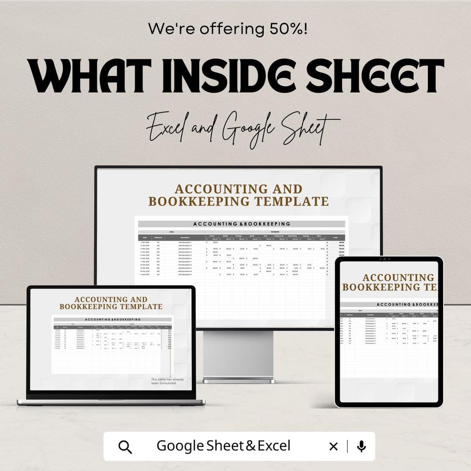 Accounting and Bookkeeping Sheet | Financial Tracker Template | Expense and Income Management | Excel & Google Sheets