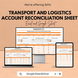 Transport & Logistics Account Reconciliation Sheet - Google Sheets for Financial Management, Budget Tracking and Automated Calculations
