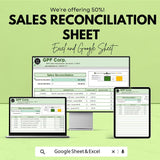 Sales Reconciliation Sheet Template for Excel and Google Sheets | Financial Management Spreadsheet | Track Sales, Additions & Deductions |