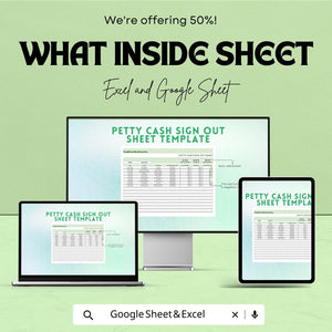 Petty Cash Sign Out Sheet | Google Sheets & Excel Template | Cash Flow Tracker | Easy Record Keeping | Automated Petty Cash Template