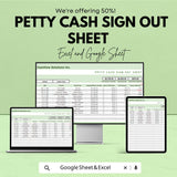 Petty Cash Sign Out Sheet | Google Sheets & Excel Template | Cash Flow Tracker | Easy Record Keeping | Automated Petty Cash Template