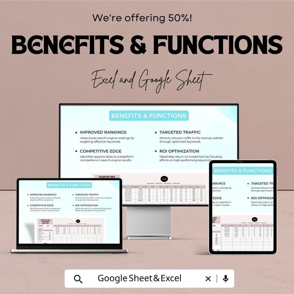 Startup SEO Keywords Analysis Sheet | Excel & Google Sheet Template for Keyword Tracking, SEO Performance and Marketing Analysis