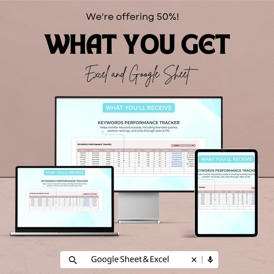Startup SEO Keywords Analysis Sheet | Excel & Google Sheet Template for Keyword Tracking, SEO Performance and Marketing Analysis