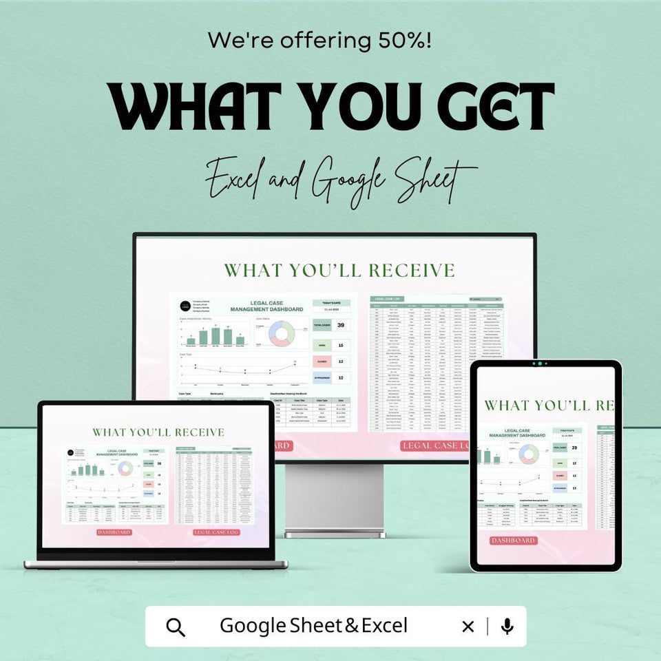 Legal Case Management Dashboard Sheet | Google Sheets Template for Case Tracking | Legal Case Overview | Task & Deadline Management
