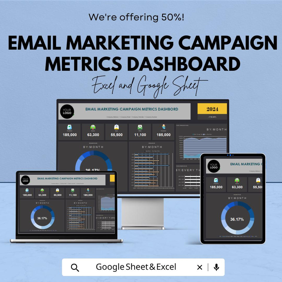 Email Marketing Campaign Metrics Dashboard Sheet | Excel & Google Sheets | Track and Optimize Campaign Performance | 2024-2025