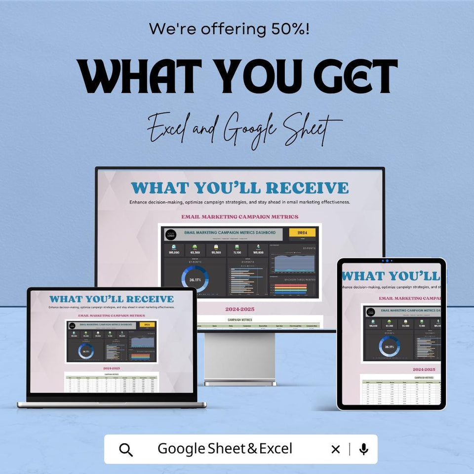 Email Marketing Campaign Metrics Dashboard Sheet | Excel & Google Sheets | Track and Optimize Campaign Performance | 2024-2025