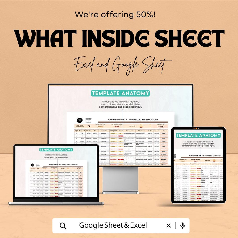 Administration Data Privacy Compliance Audit Sheet | Excel and Google Sheets | Data Privacy & Security Audit Template