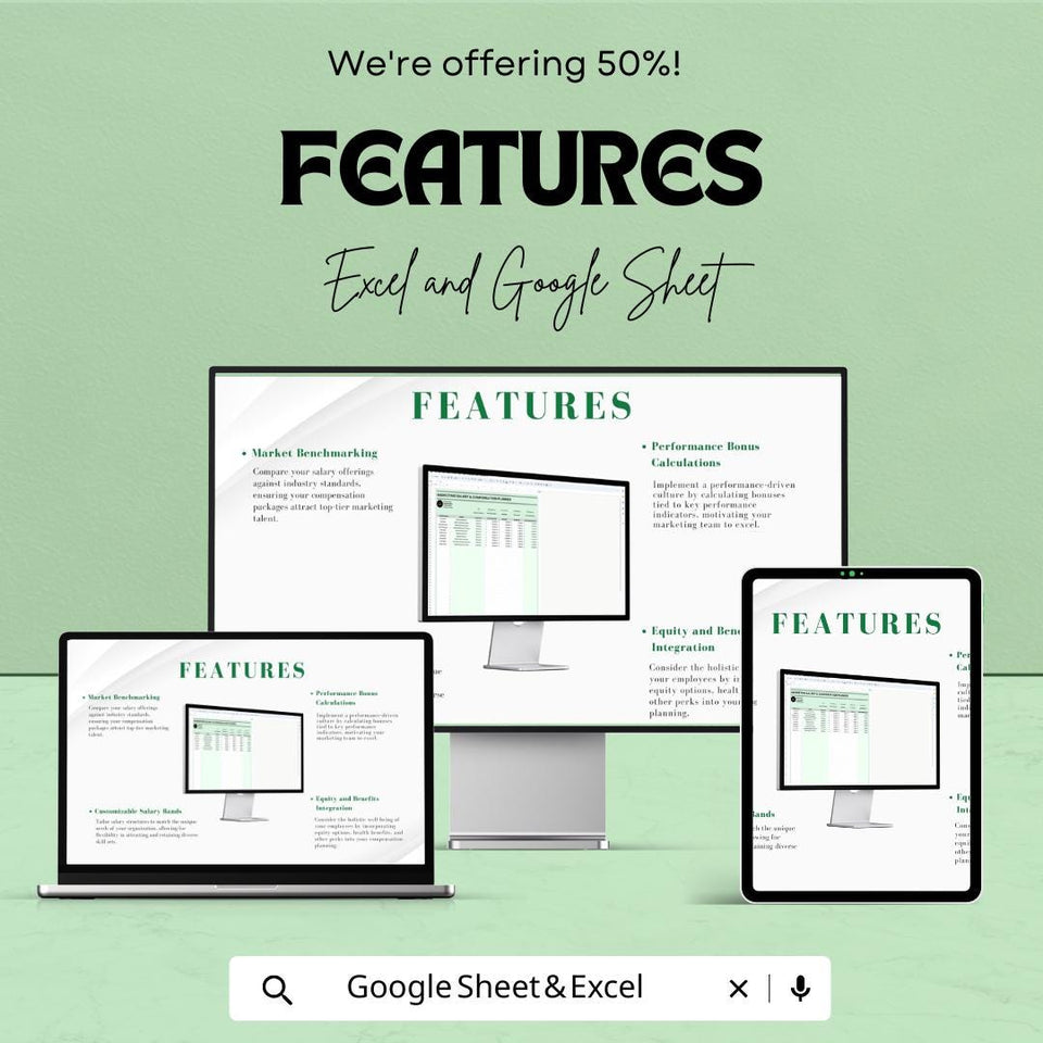 Marketing Salary & Compensation Planner - Excel and Google Sheet Template for HR, Salary Structures, Employee Compensation, and Bonuses