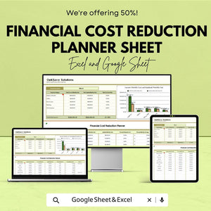 Financial Cost Reduction Planner Sheet | Excel and Google Sheet Template for Budgeting & Expense Management