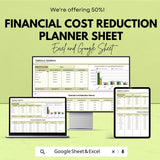 Financial Cost Reduction Planner Sheet | Excel and Google Sheet Template for Budgeting & Expense Management