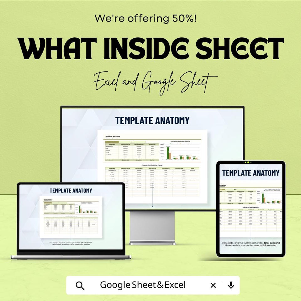 Financial Cost Reduction Planner Sheet | Excel and Google Sheet Template for Budgeting & Expense Management