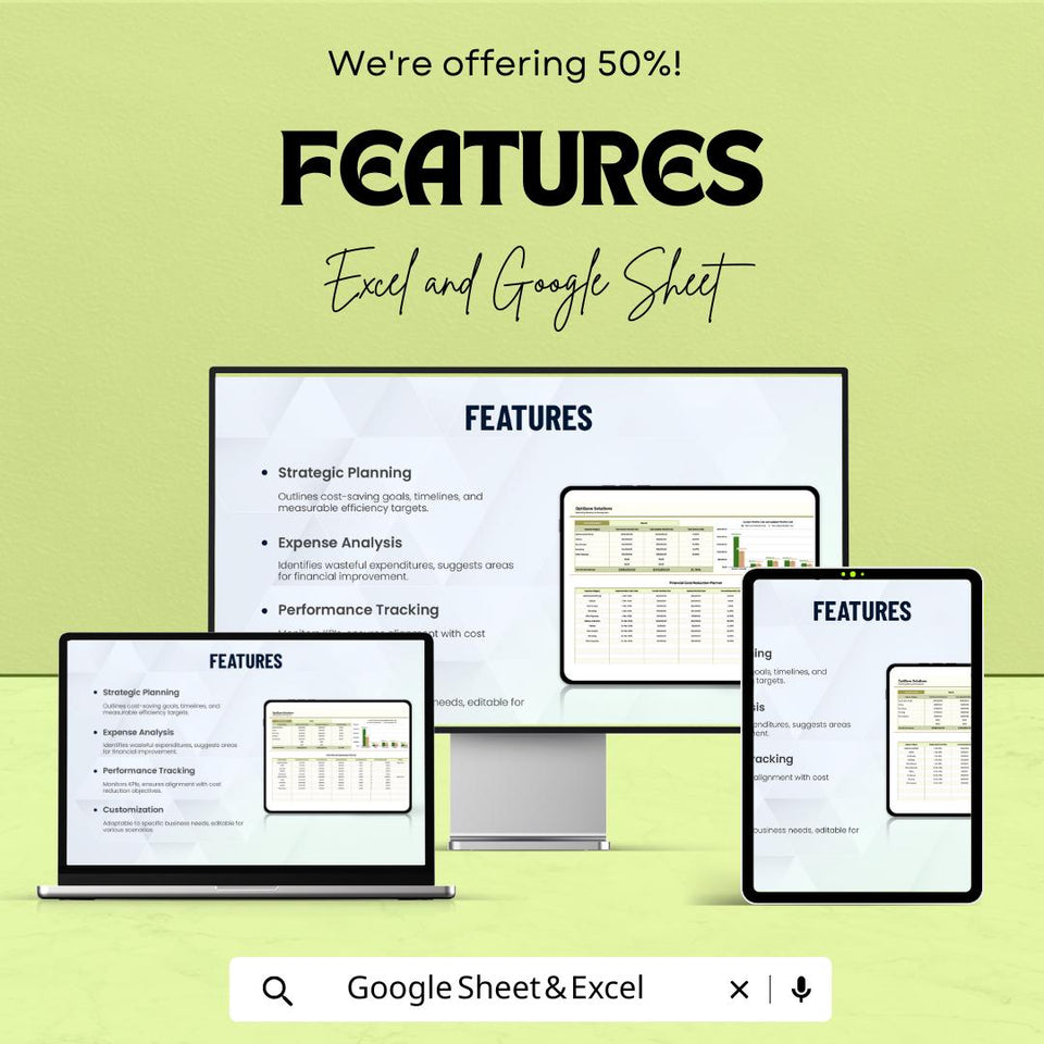 Financial Cost Reduction Planner Sheet | Excel and Google Sheet Template for Budgeting & Expense Management