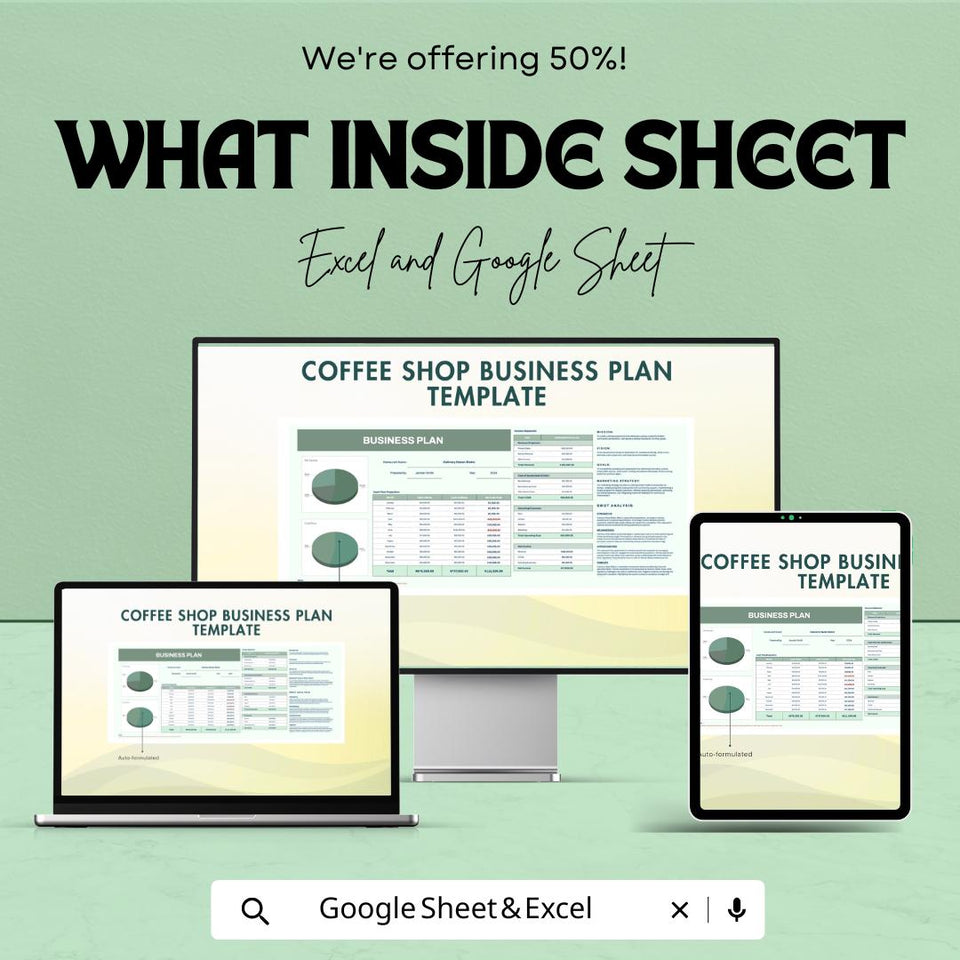 Coffee Shop Business Plan Template | Startup Excel & Google Sheet | Coffee Shop Financial Planner | Restaurant Business Plan