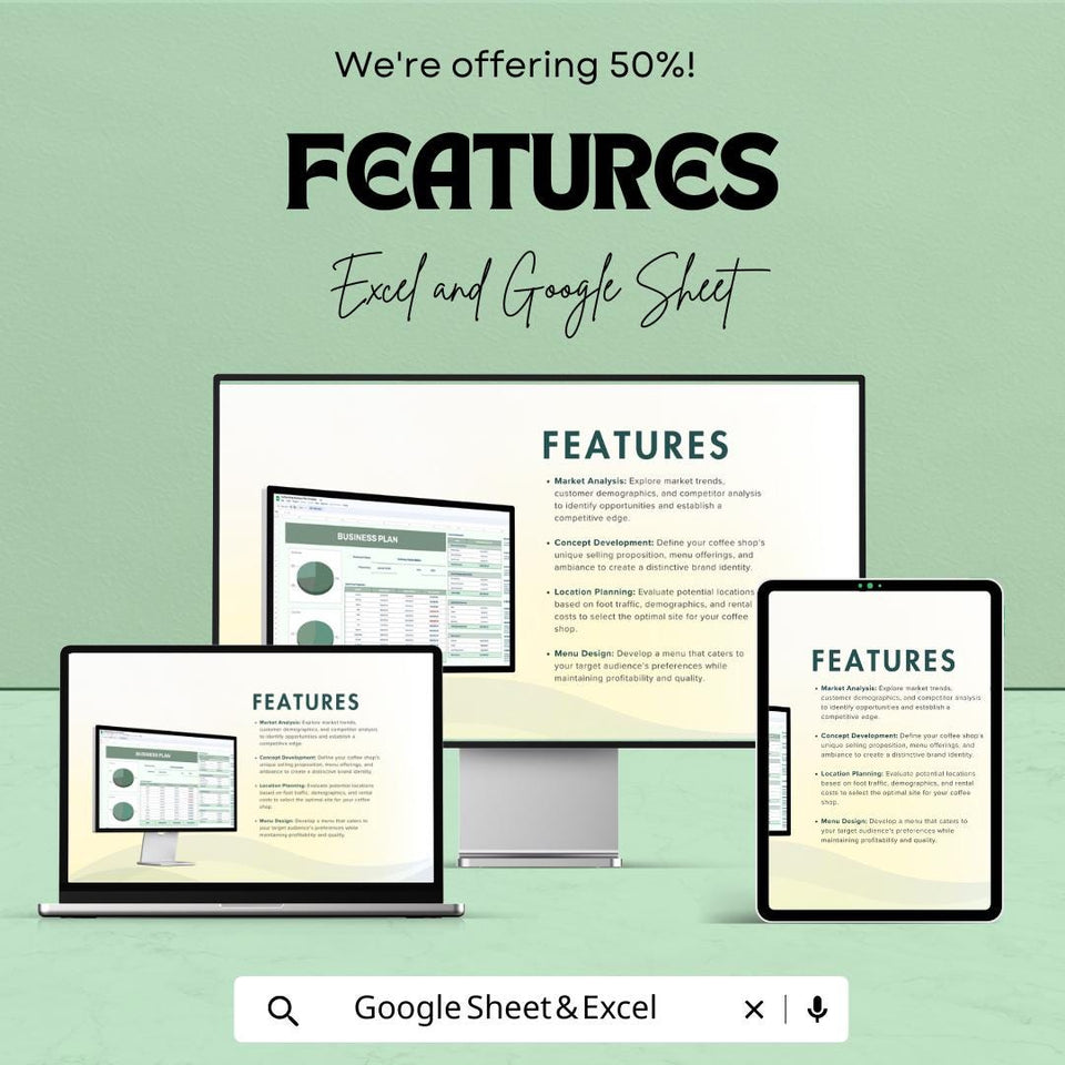 Coffee Shop Business Plan Template | Startup Excel & Google Sheet | Coffee Shop Financial Planner | Restaurant Business Plan