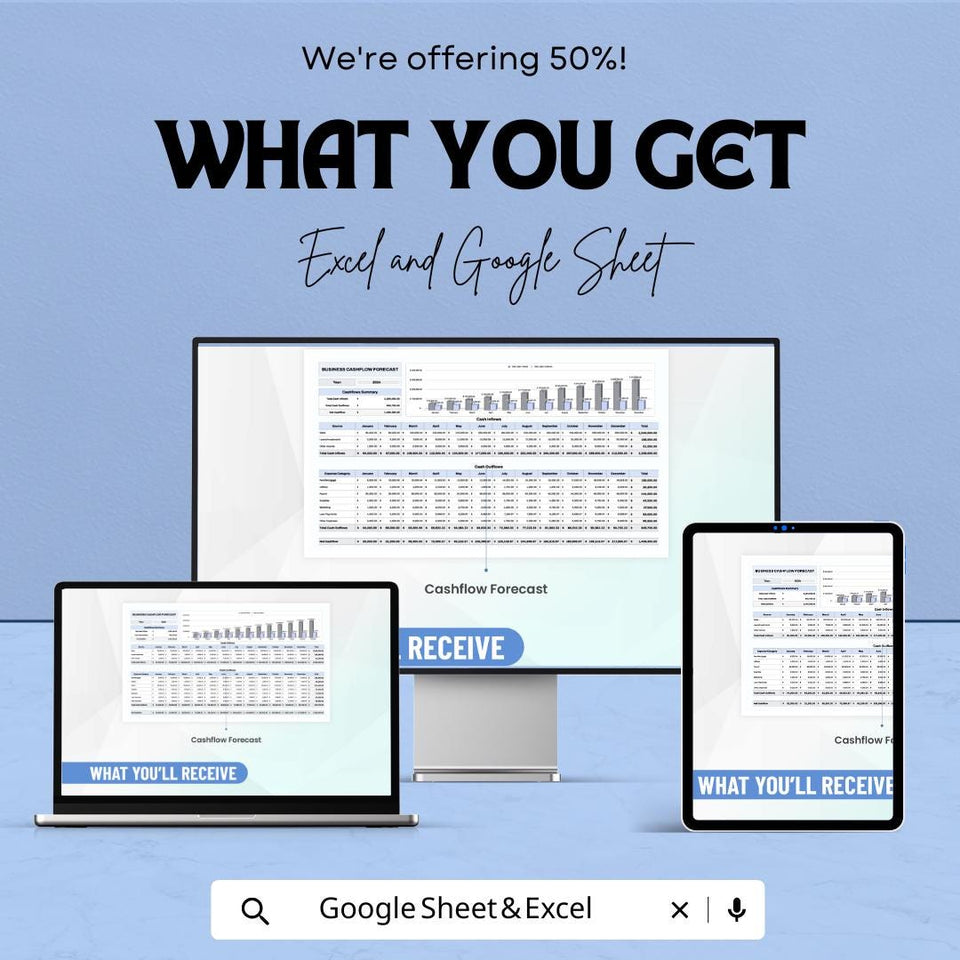 Business Cashflow Forecast Sheet - Excel and Google Sheet Template for Budgeting, Expense & Income Planning - Small Business Finance Tool
