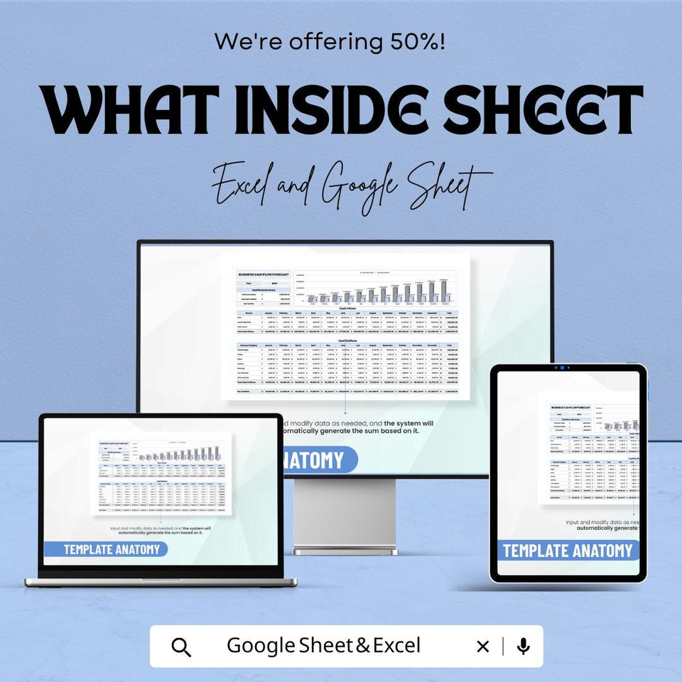 Business Cashflow Forecast Sheet - Excel and Google Sheet Template for Budgeting, Expense & Income Planning - Small Business Finance Tool