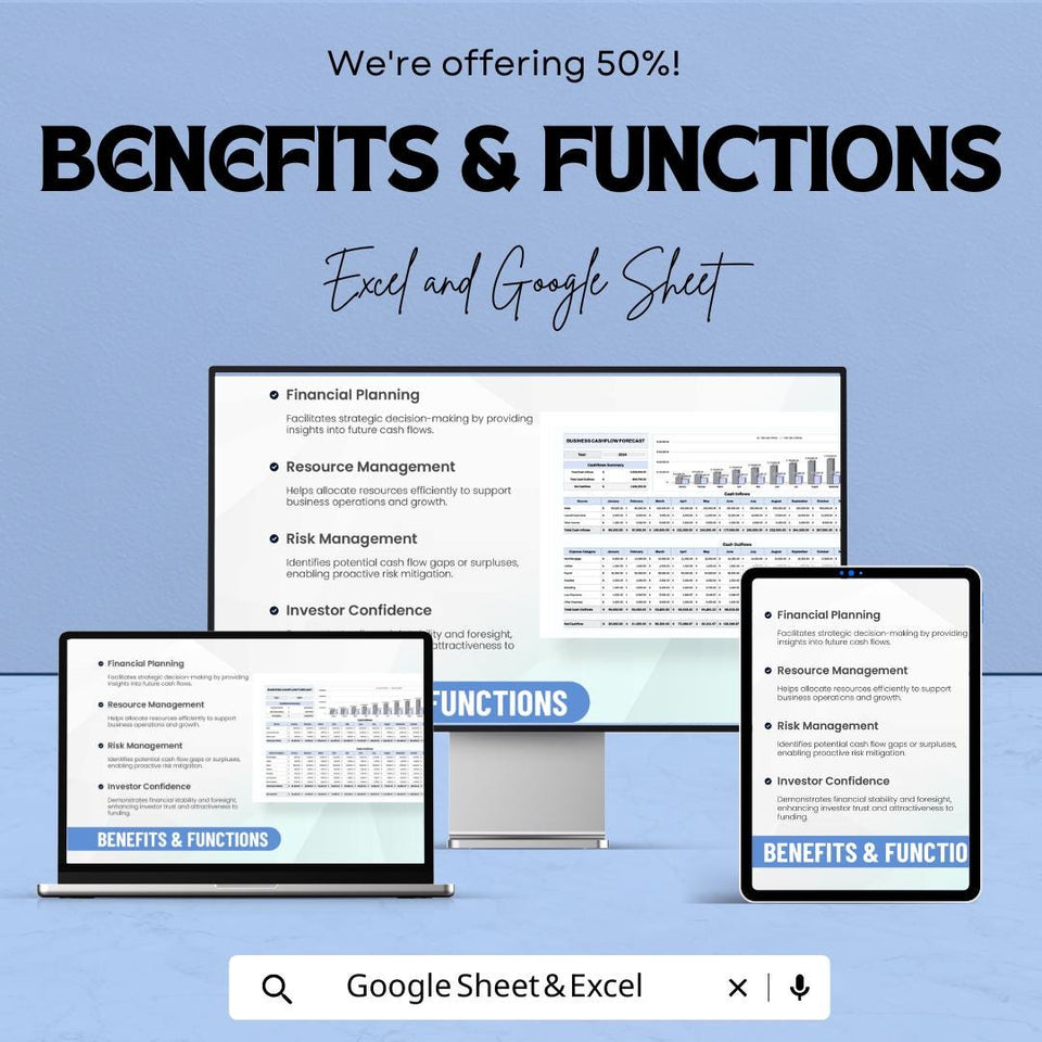 Business Cashflow Forecast Sheet - Excel and Google Sheet Template for Budgeting, Expense & Income Planning - Small Business Finance Tool