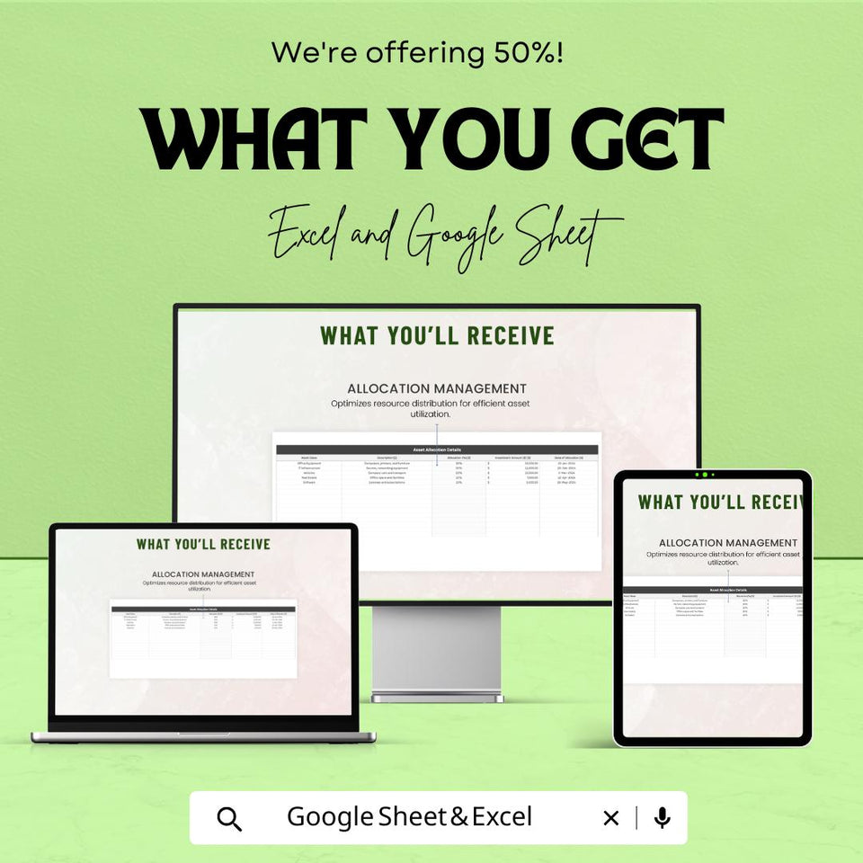 Administration Asset Management Sheet – Google Sheet – Asset Allocation, Budgeting, and Financial Summary Tool – Downloadable Template