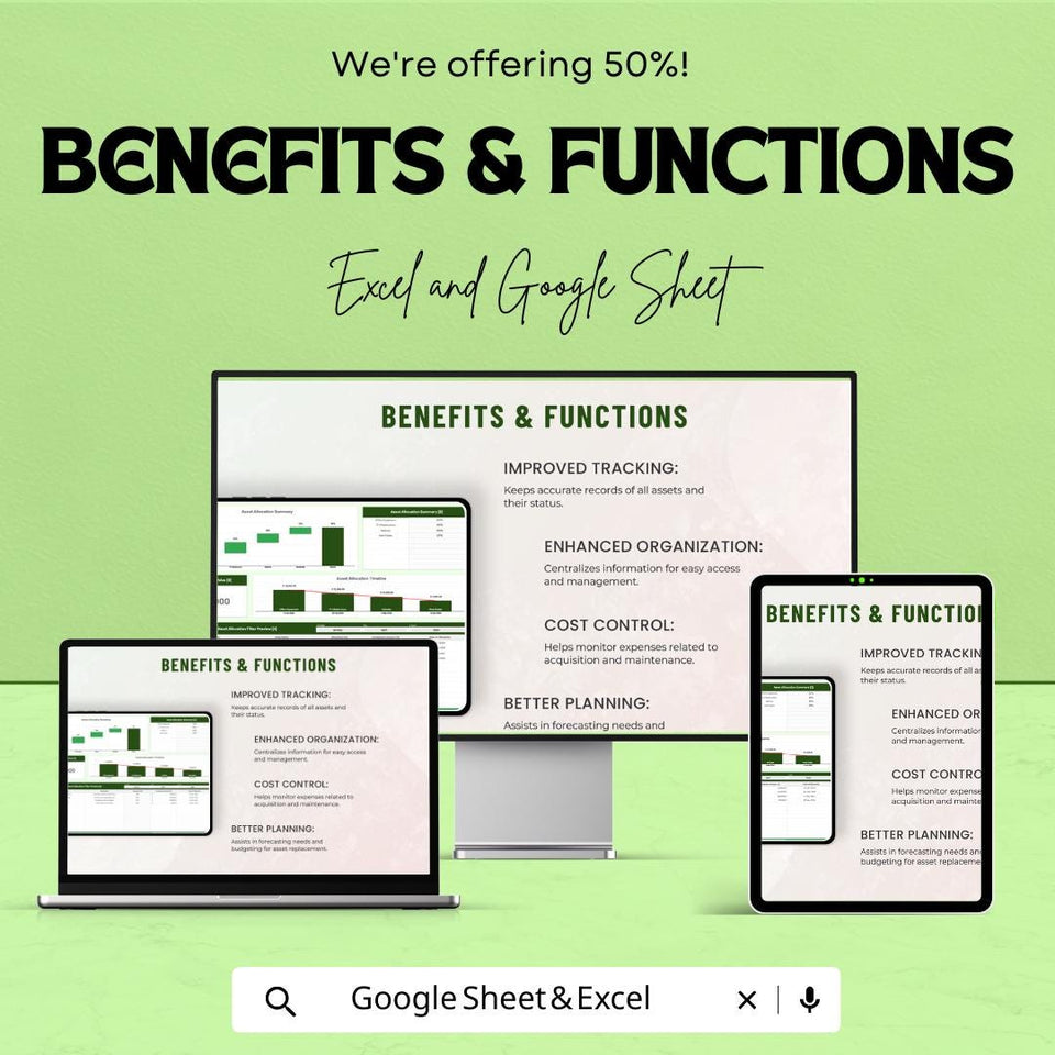 Administration Asset Management Sheet – Google Sheet – Asset Allocation, Budgeting, and Financial Summary Tool – Downloadable Template