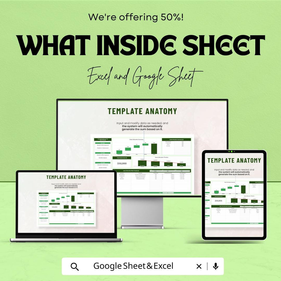 Administration Asset Management Sheet – Google Sheet – Asset Allocation, Budgeting, and Financial Summary Tool – Downloadable Template