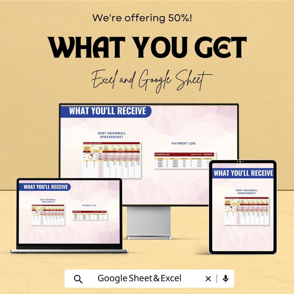 Debt Snowball Spreadsheet for Debt Repayment | Excel & Google Sheet Template | Debt Reduction Plan | Financial Tracking | Budget Planner