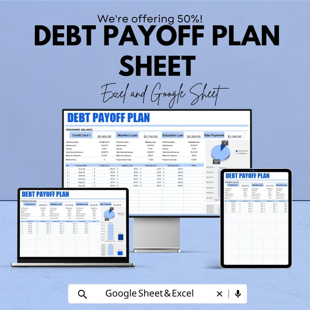 Debt Payoff Plan Template - Debt Tracker Sheet for Excel & Google Sheets - Personal Finance Management Tool