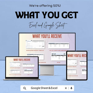 Bookkeeping Invoice Template – Excel and Google Sheet for Easy Tracking | Invoice & Payment Management, Customizable and Professional Design
