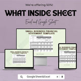 Small Business Financial Statement Template - Income, Expense & Cash Flow - Excel and Google Sheet Template - Financial Management