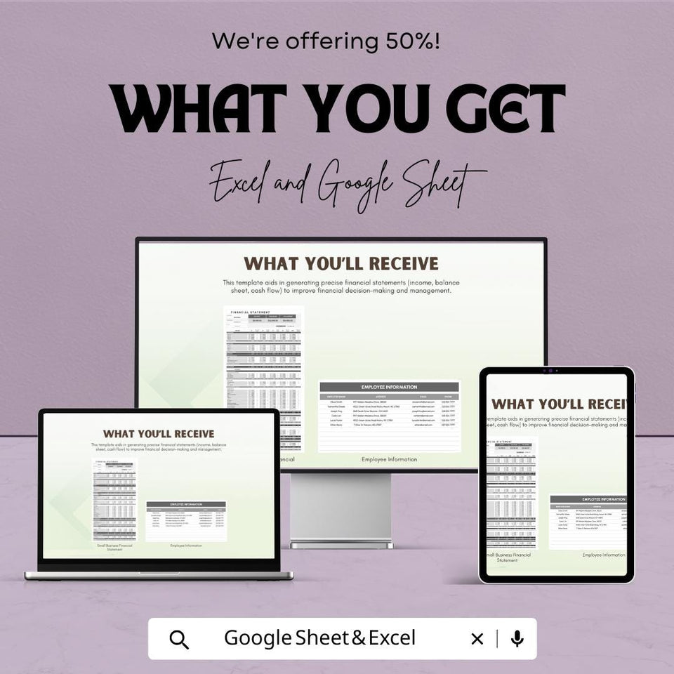 Small Business Financial Statement Template - Income, Expense & Cash Flow - Excel and Google Sheet Template - Financial Management