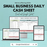 Small Business Daily Cash Sheet | Google Sheet and Excel Template | Income & Expense Tracker | Daily Cash Flow Tracker for Small Businesses
