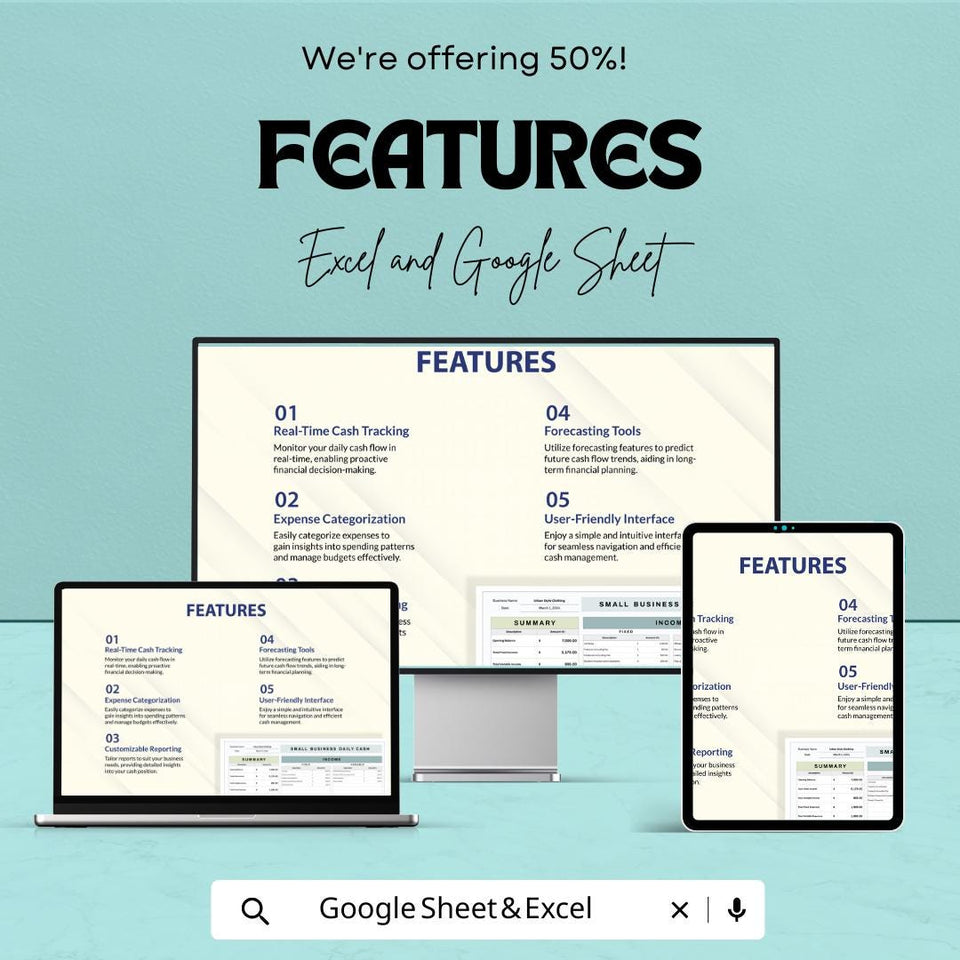 Small Business Daily Cash Sheet | Google Sheet and Excel Template | Income & Expense Tracker | Daily Cash Flow Tracker for Small Businesses